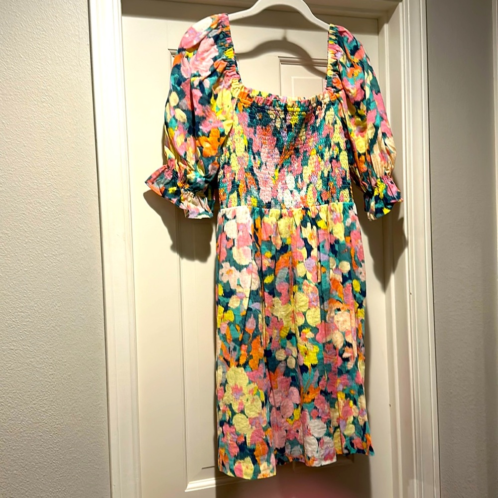 Mini floral linen dress